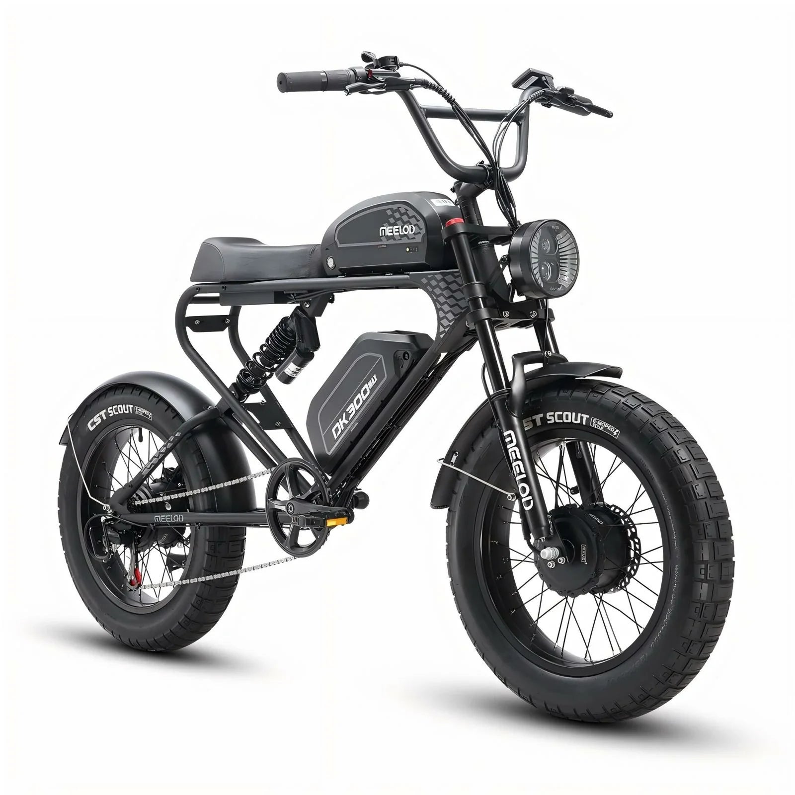 MEELOD DK300 MAX 20" Retro Moped Style Electric Bike 2400W Peak Dual Motors 48V 20Ah Dual Batteries