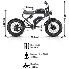MEELOD DK300 MAX 20" Retro Moped Style Electric Bike 2400W Peak Dual Motors 48V 20Ah Dual Batteries