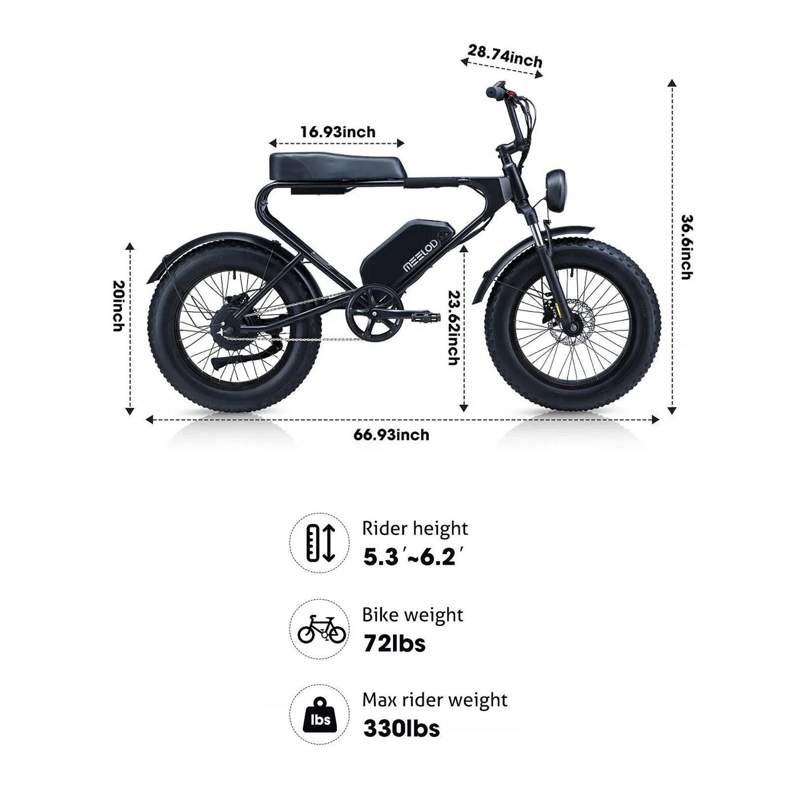 MEELOD DK200 20" Retro Moped Style Electric Bike 750W Motor 48V 13Ah Battery