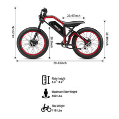 MEELOD XT600DL 26" Retro Moped Style Electric Bike 2400W Peak Dual Motors 52V 25Ah Battery