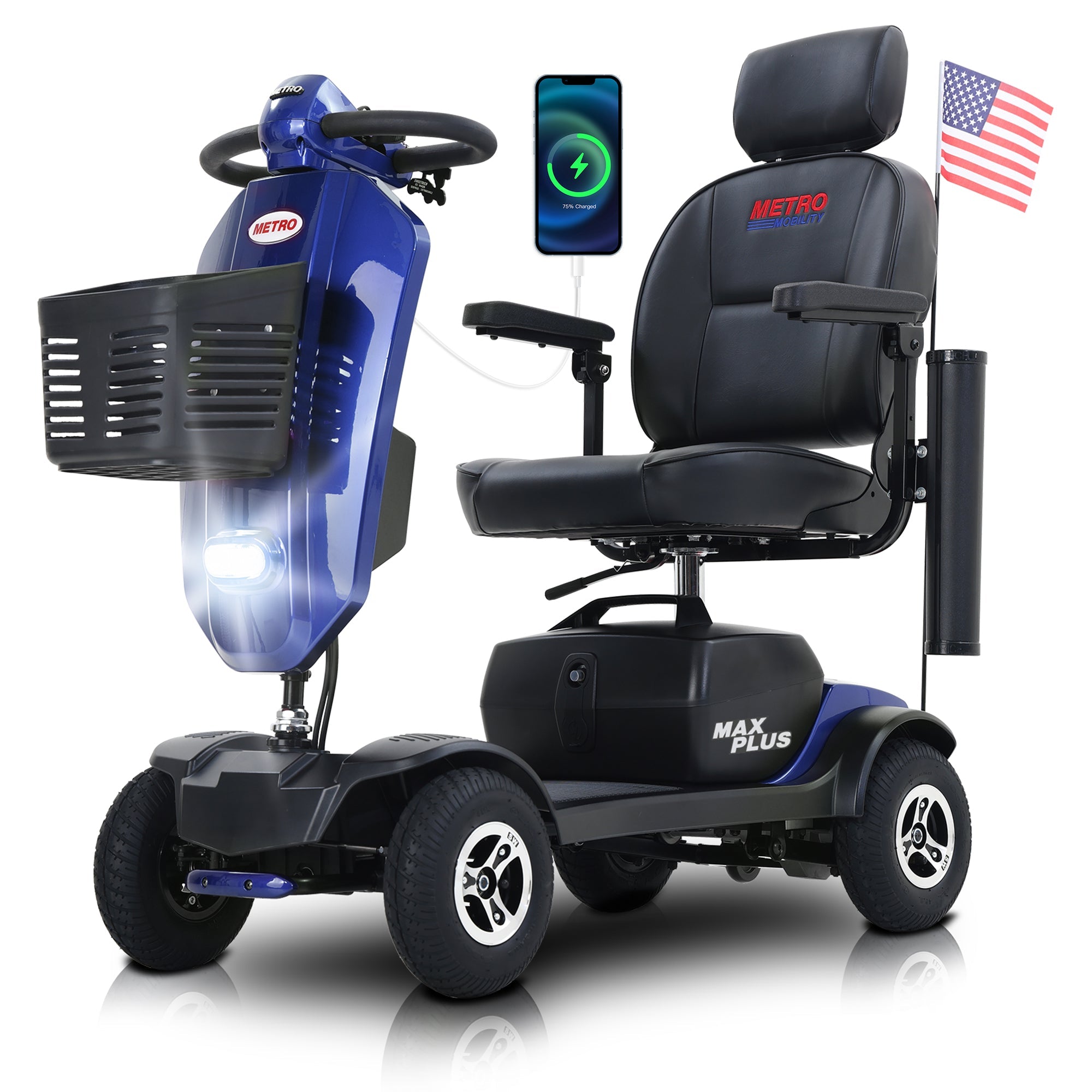 METRO MOBILITY MAX PLUS 9" 4 Wheel Electric Mobility Scooter  300W Motor 24V 20Ah Battery