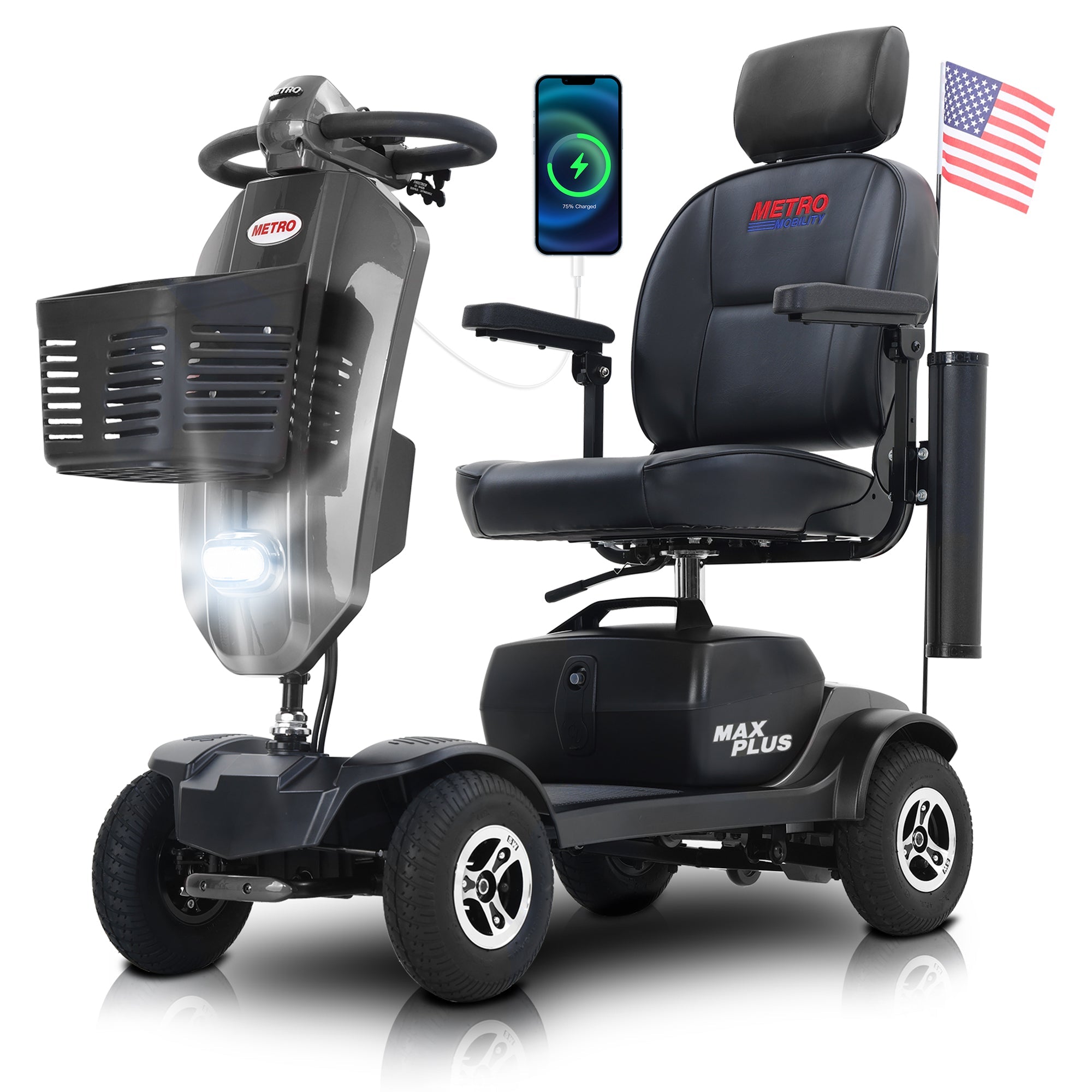 METRO MOBILITY MAX PLUS 9" 4 Wheel Electric Mobility Scooter  300W Motor 24V 20Ah Battery