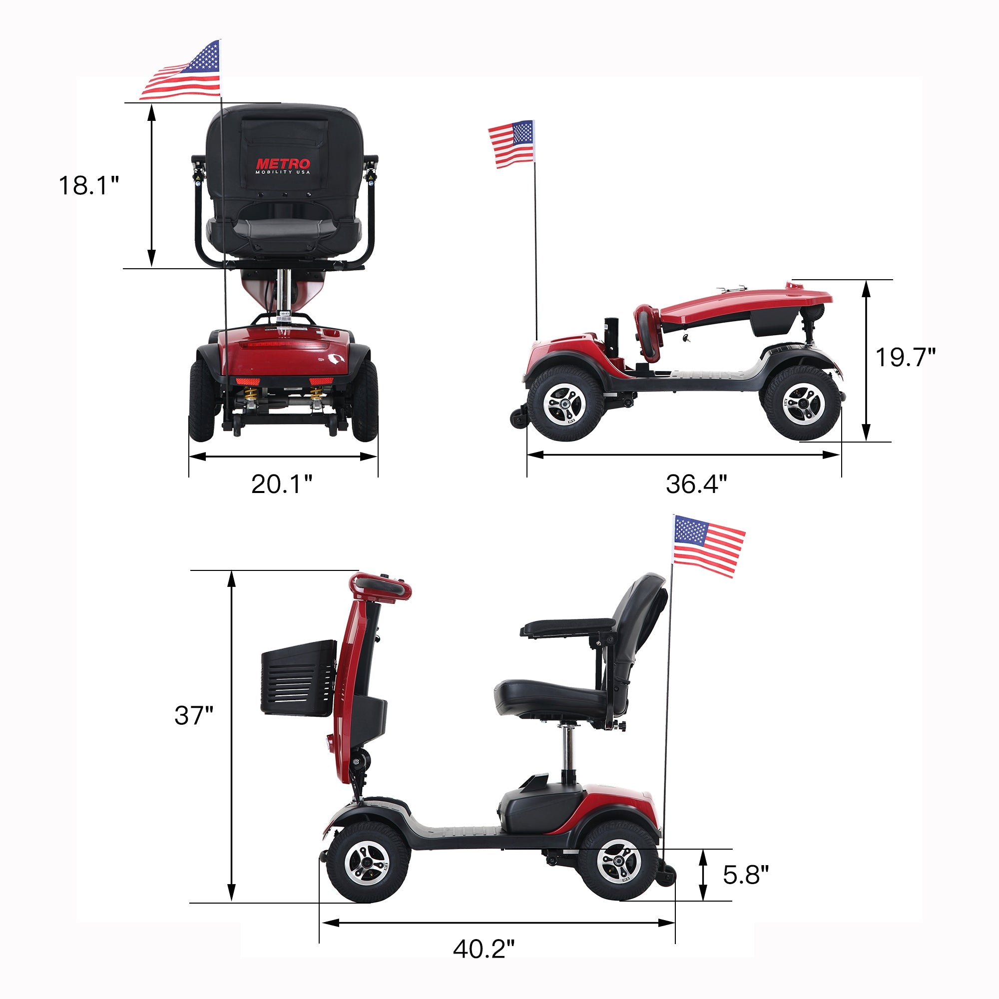 METRO MOBILITY UPGRADED PATRIOT 9" 4 Wheel Electric Mobility Scooter  300W Motor 24V 12Ah Battery