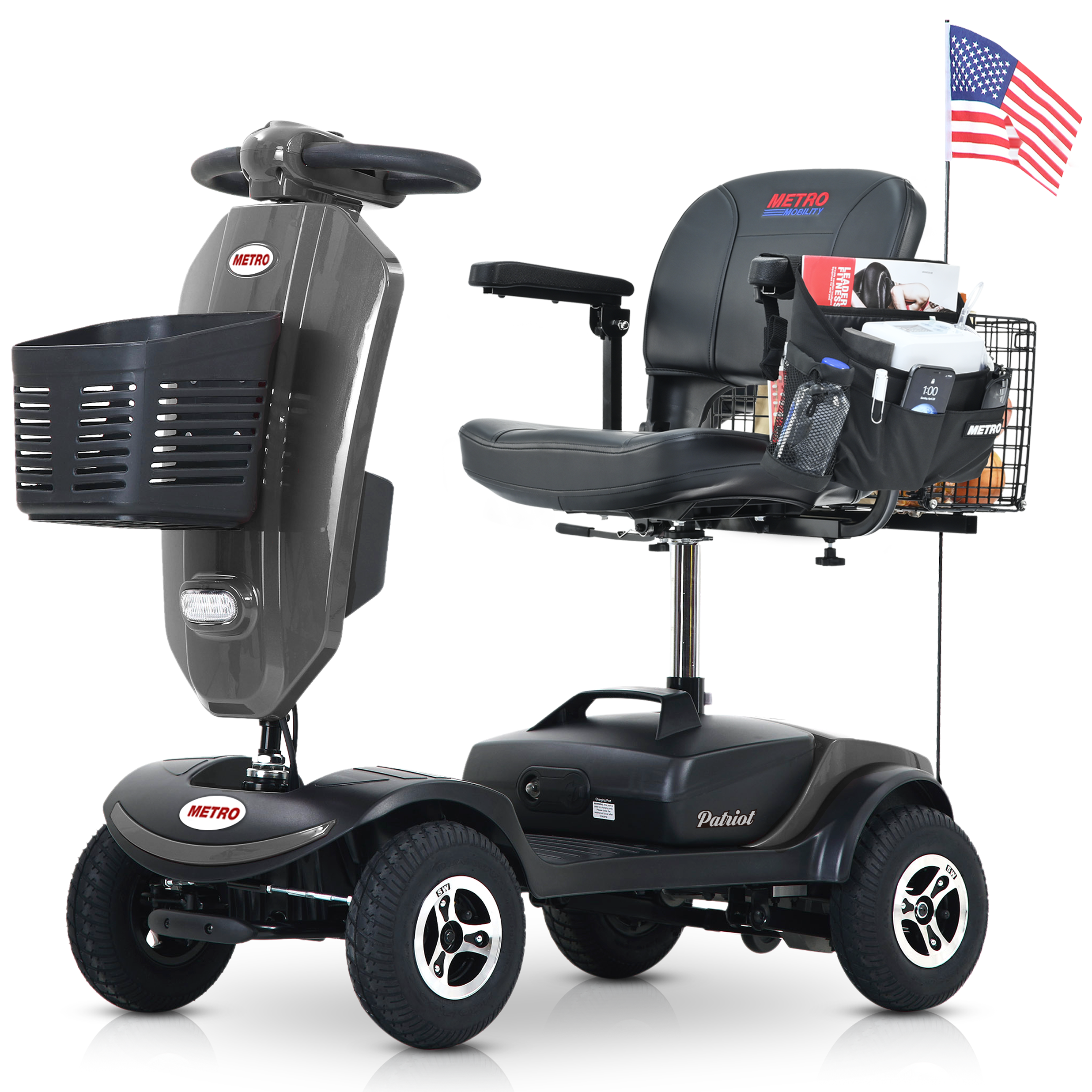 METRO MOBILITY UPGRADED PATRIOT 9" 4 Wheel Electric Mobility Scooter  300W Motor 24V 12Ah Battery