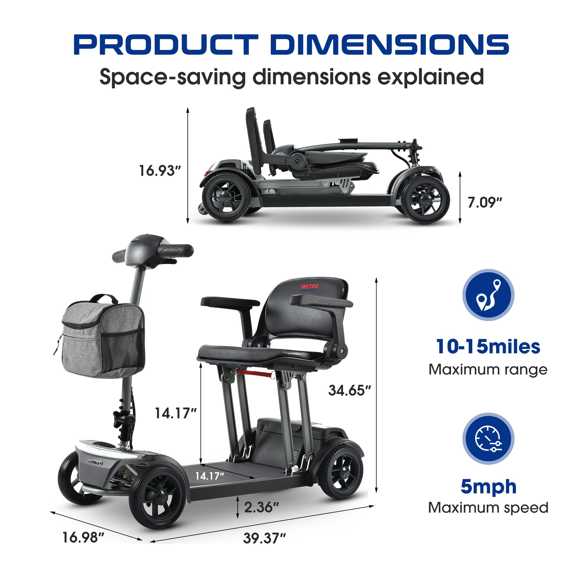 METRO MOBILITY AIR TRAVELLER 8" 4 Wheel Mobility Scooter 180W Motor 24V 12Ah Battery
