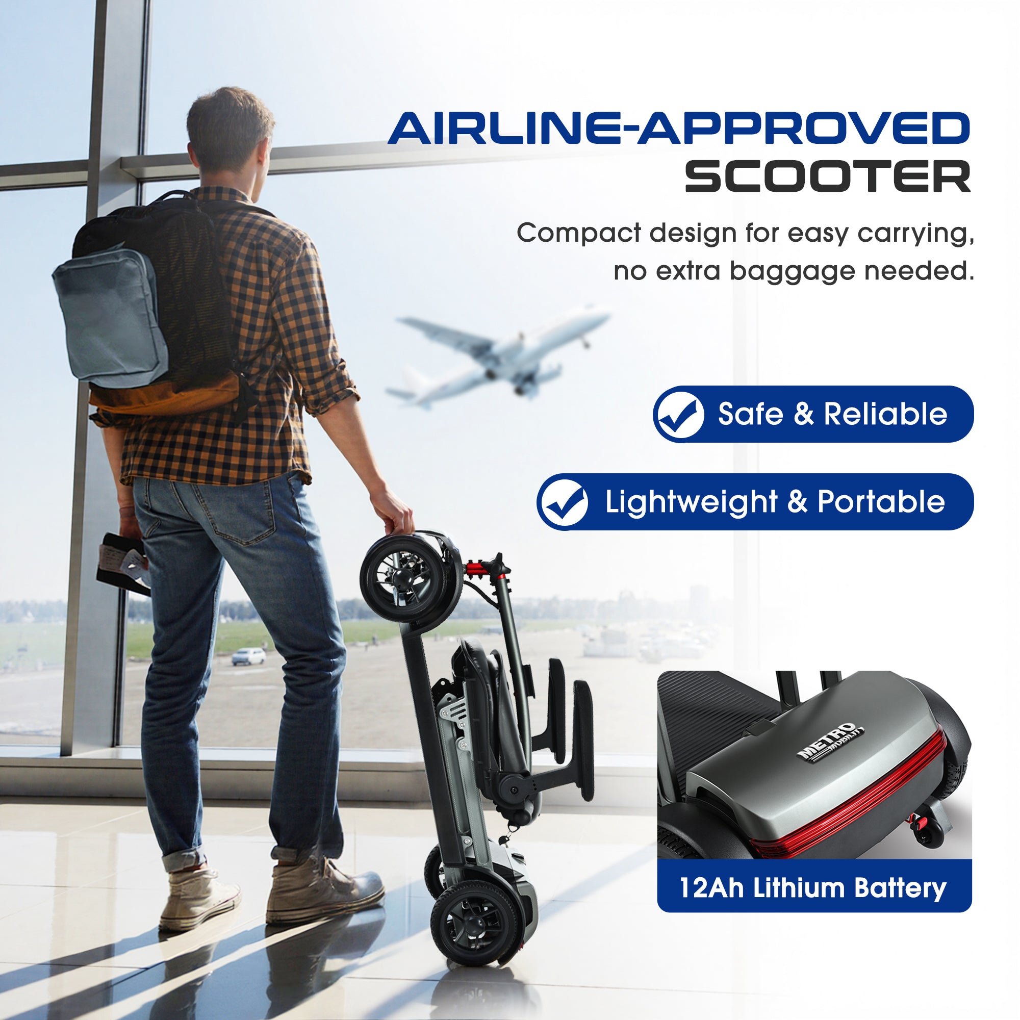 METRO MOBILITY AIR TRAVELLER 8" 4 Wheel Mobility Scooter 180W Motor 24V 20Ah Battery