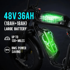 SAMEBIKE Pilot M20-III (SR) 20" Retro Electric Dirt Bike 2000W Dual Motors 48V 36Ah Dual Batteries