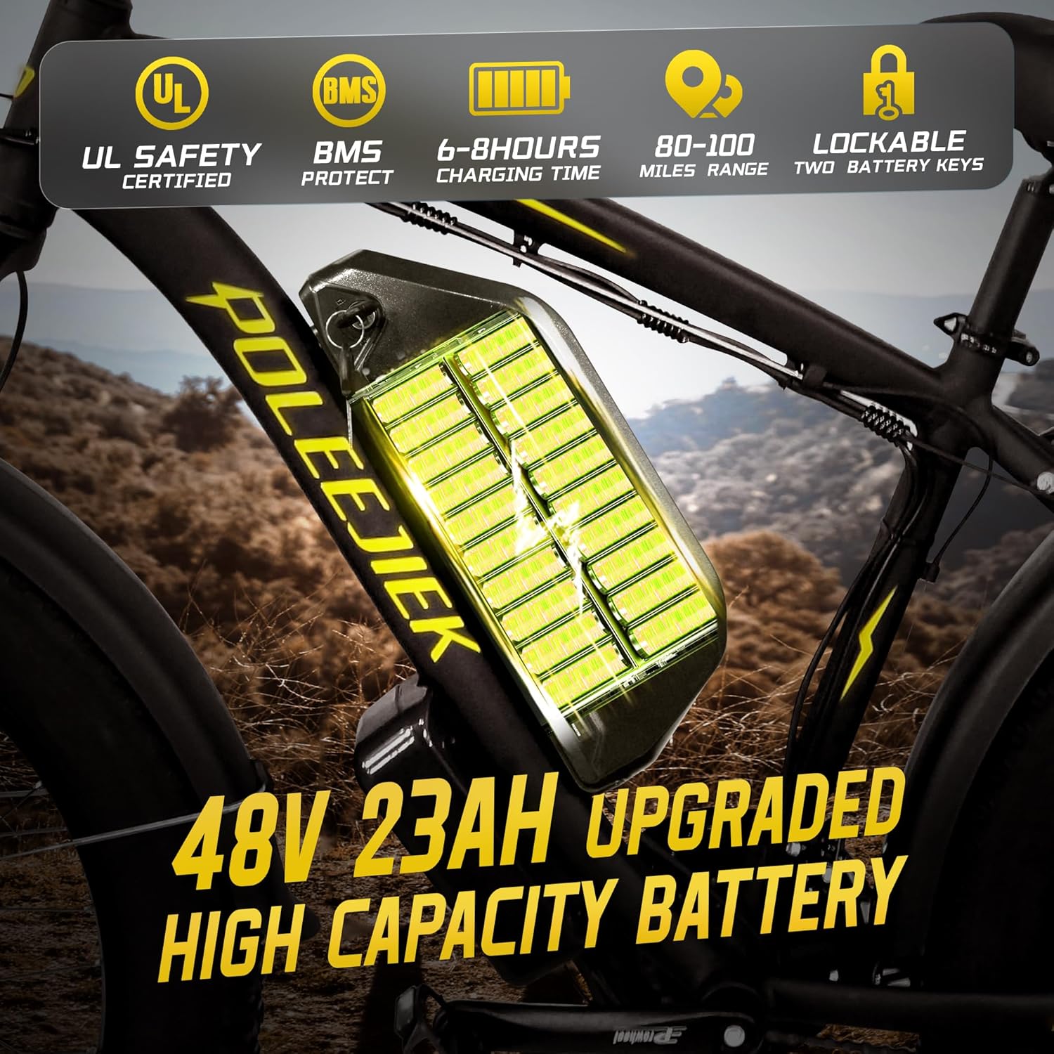 POLEEJIEK PLJ-2602 26" Fat Tire Mountain Electric Bike 2000W Dual Motors 48V 23Ah Battery