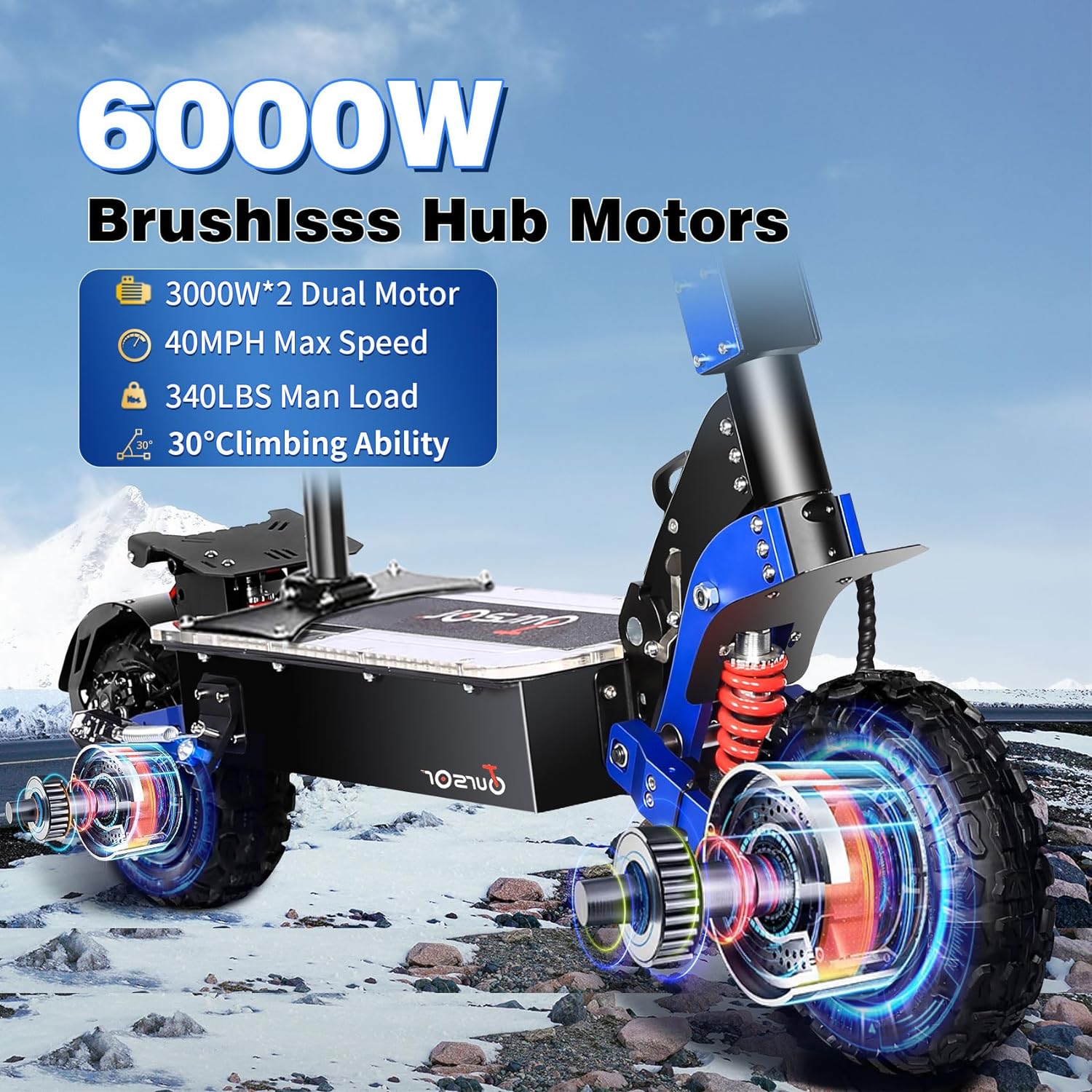 TOURSOR E8 PRO 11" Folding Electric Scooter with Seat 3000W*2 Dual Motors 60V 35Ah Battery