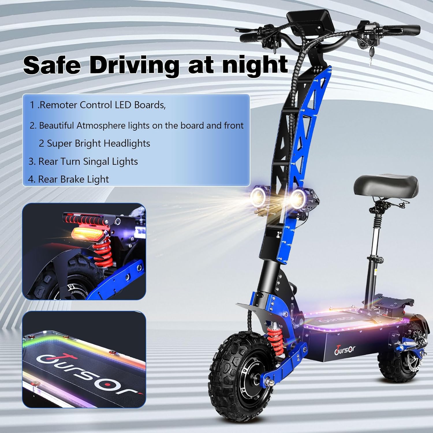 TOURSOR E8 PRO 11" Folding Electric Scooter with Seat 3000W*2 Dual Motors 60V 35Ah Battery