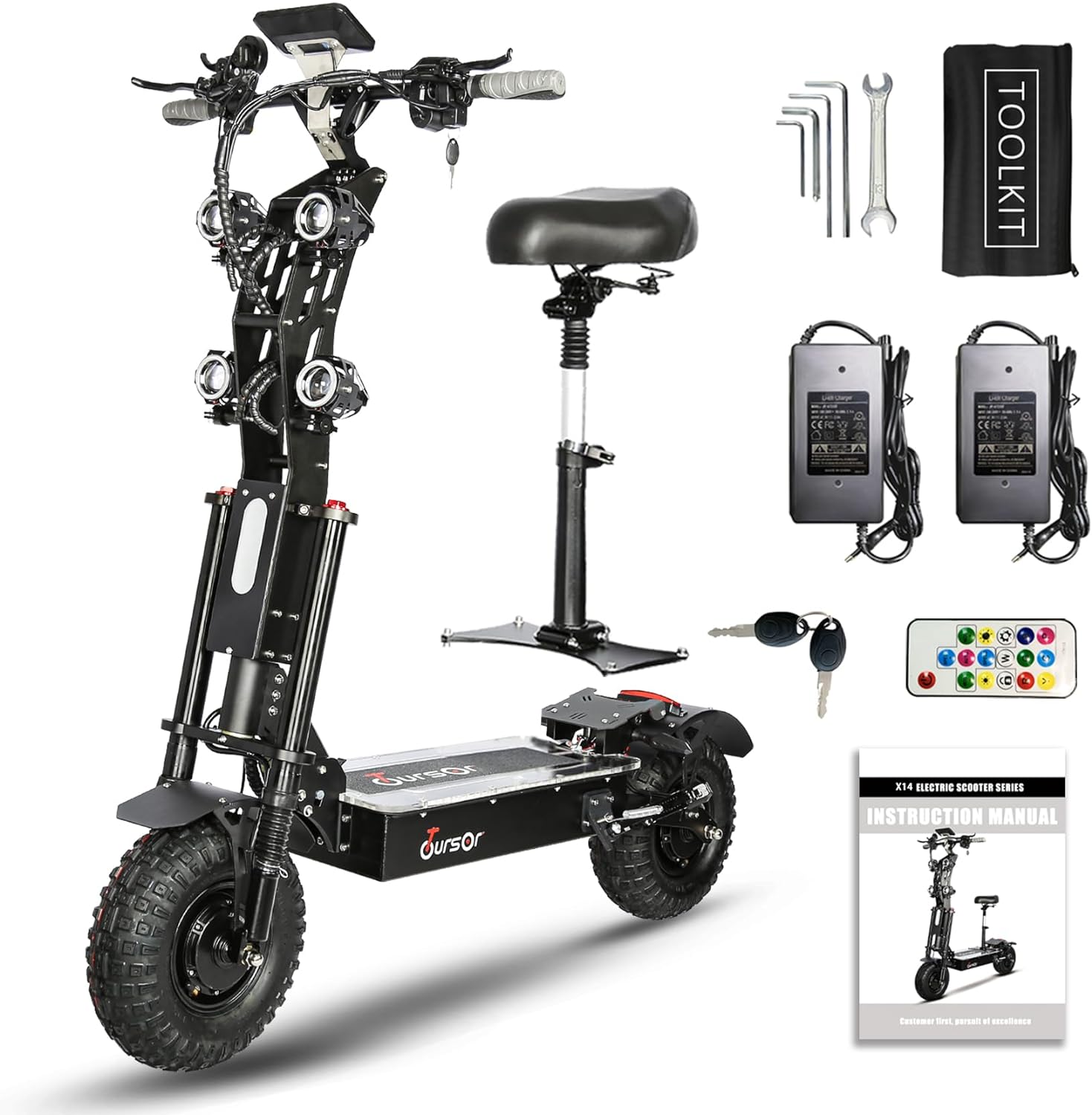 TOURSOR X14 60V 14" Folding Electric Scooter with Seat 4000W*2 Dual Motors 60V 50Ah Battery