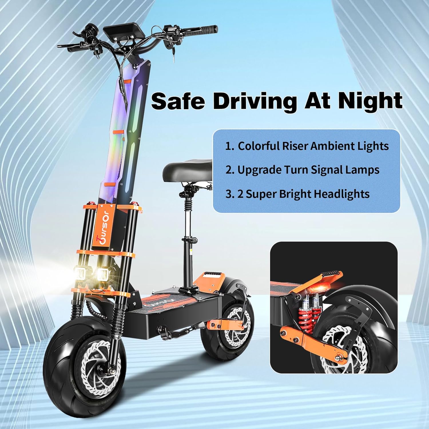 TOURSOR X8 13" Folding Electric Scooter with Seat 4000W*2 Dual Motors 60V 38.8Ah Battery