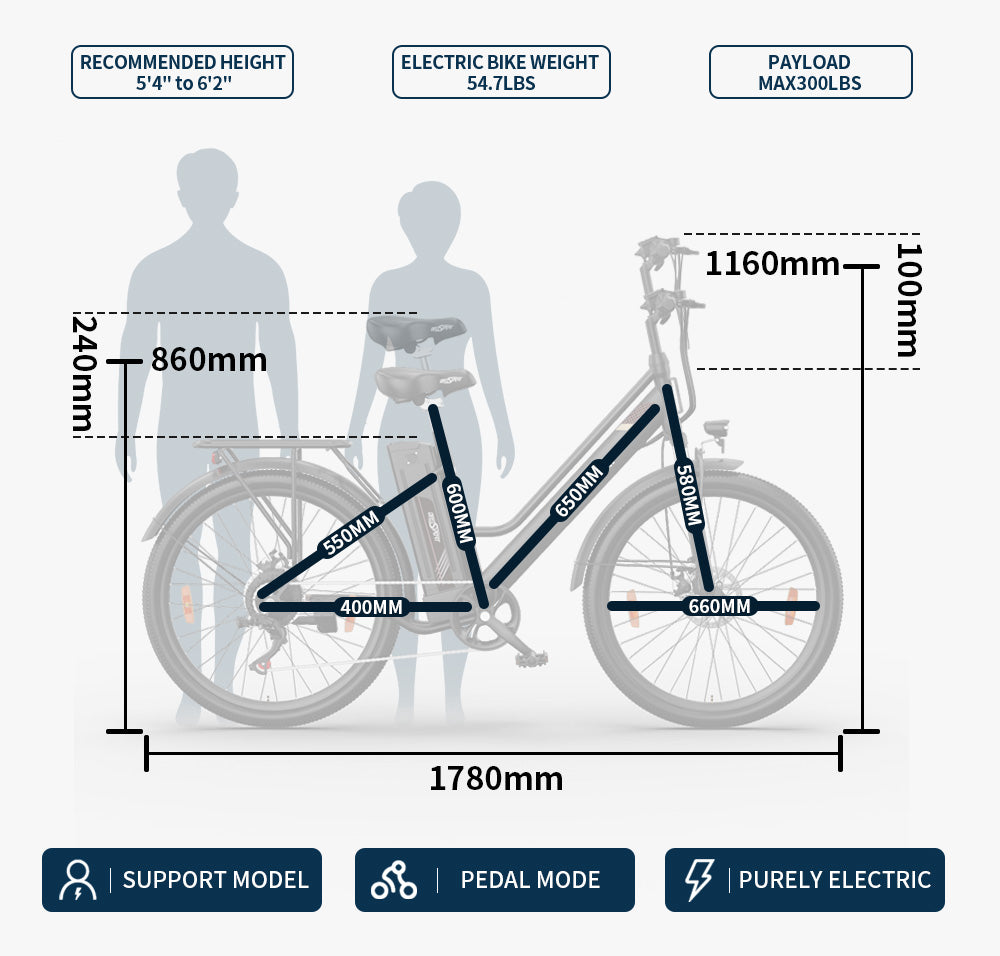 ONESPORT OT18-3 26" Electric City Bike 250W Motor 36V 14.4Ah Battery